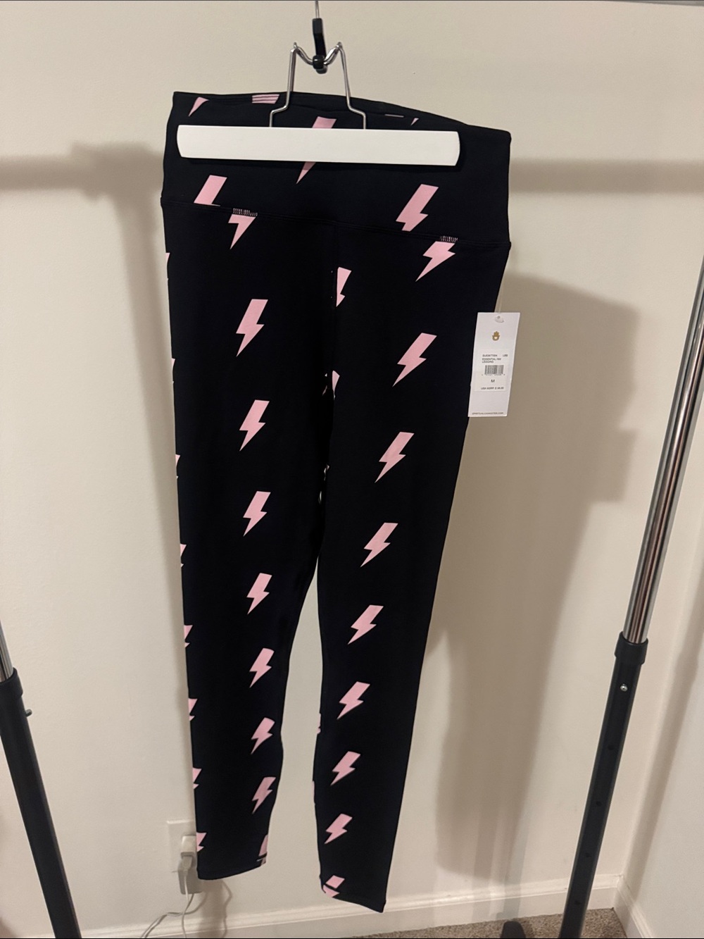 Spiritual Gangster Black Leggings with Pink Lightning Bolts